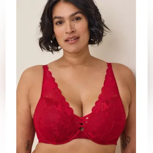 XO Plunge Push-Up Tattoo Lace Straight Back Bra 46D - Picture 3 of 16